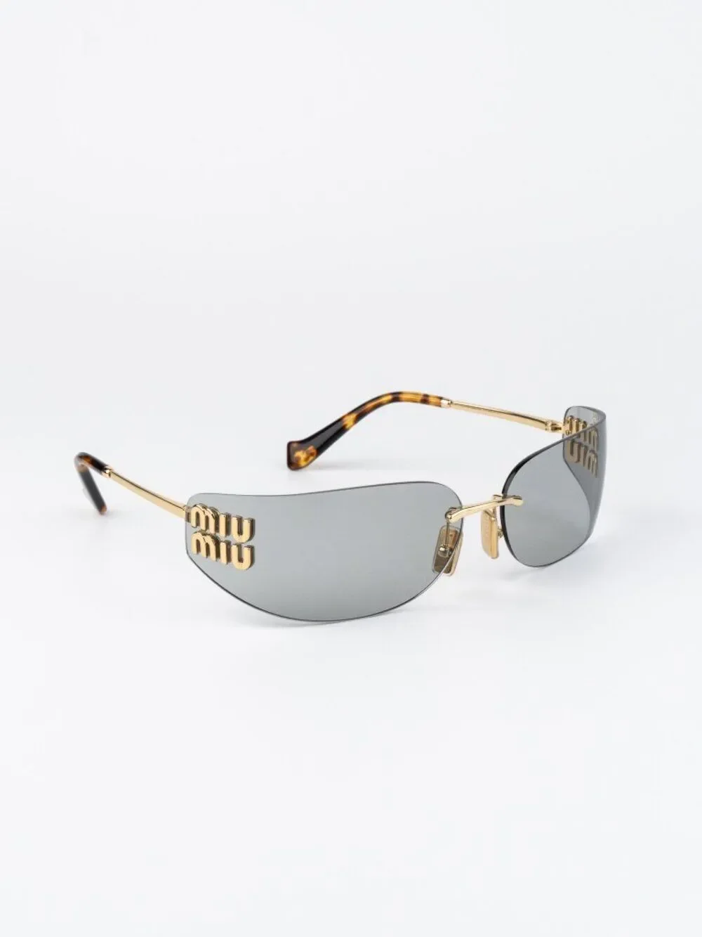 Miu Miu Women Sunglasses Gold Grey Rectangle Rimless MUA51S 5AK50K NEW AUTHENTIC
